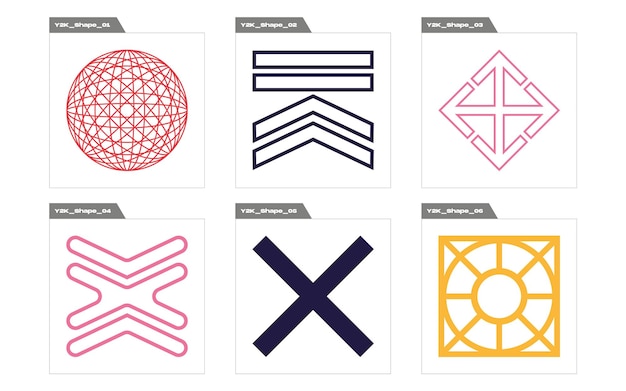 Elementos retro futuristas para el diseño Adornos gráficos retro futuristas Plantillas para carteles de notas
