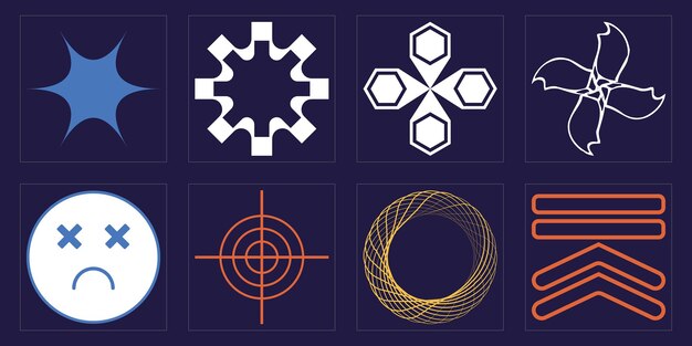 Elementos retro futuristas para el diseño Brutalismo formas de estrellas y flores Formas abstractas modernas