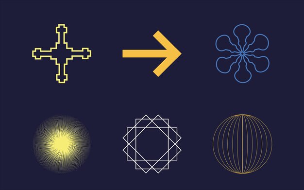Elementos retro futuristas para el diseño Brutalismo formas de estrellas y flores Iconos planos minimalistas
