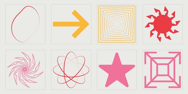 Elementos retro futuristas para el diseño Brutalismo formas de estrellas y flores Objetos en estilo y2k