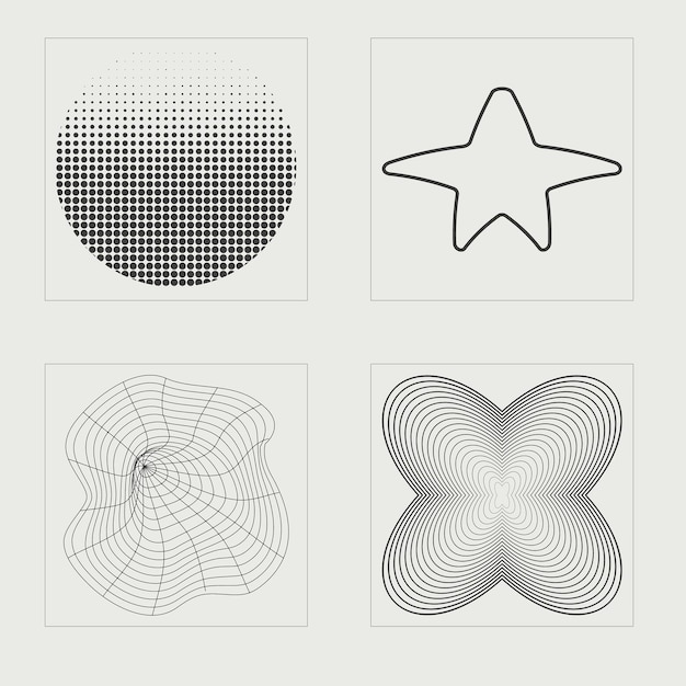 Elementos retro futuristas para el diseño Conjunto futurista retro psicodélico Rave Formas abstractas modernas