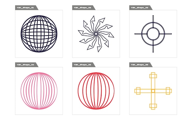 Elementos retro futuristas para el diseño Conjunto futurista retro psicodélico Rave Iconos minimalistas planos