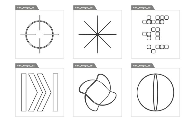 Elementos retro futuristas para el diseño Conjunto futurista retro psicodélico Rave Iconos minimalistas planos