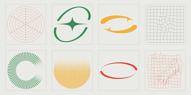 Elementos retro futuristas para el diseño Conjunto futurista retro psicodélico Rave Iconos minimalistas planos