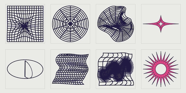 Elementos retro futuristas para el diseño Figuras posmodernas geométricas de moda Elementos para la decoración gráfica