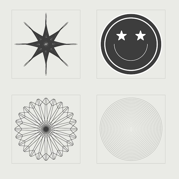 Elementos retro futuristas para el diseño Gran colección de símbolos geométricos gráficos abstractos Elementos para la decoración gráfica
