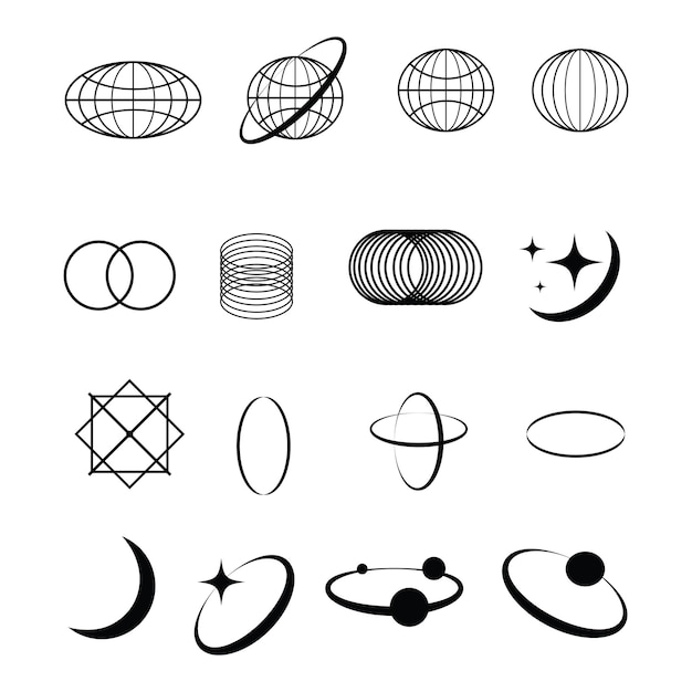 Elementos retro futuristas para el diseño Gran colección de símbolos geométricos gráficos abstractos