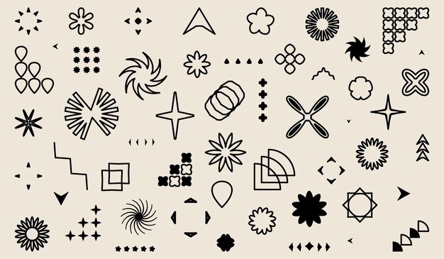Elementos retro futuristas para el diseño. símbolos geométricos abstractos, formas y objetos en estilo y2k.