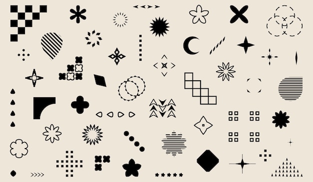 Elementos retro futuristas para el diseño. símbolos geométricos abstractos, formas y objetos en estilo y2k.