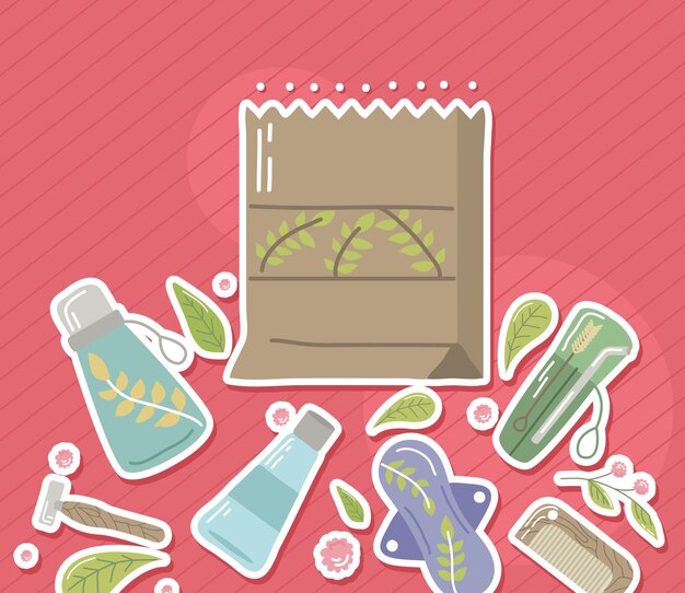 Elementos reutilizables e iconos de ecología de bolsas.