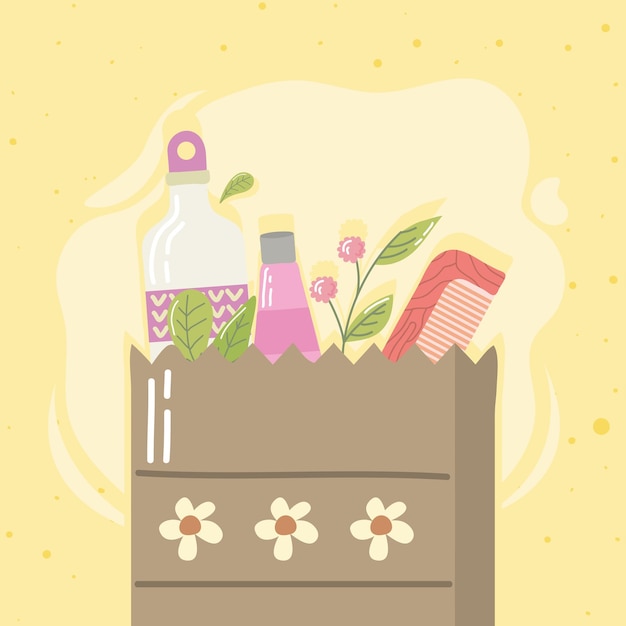Elementos reutilizables en iconos de bolsas ecológicas.
