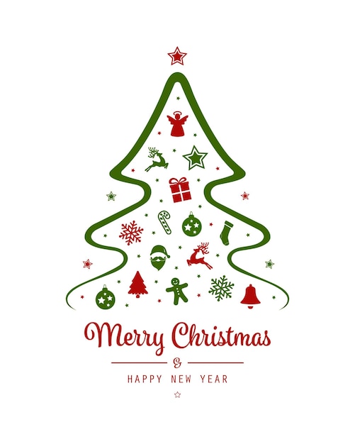 elementos de saludo feliz árbol de Navidad aislado fondo