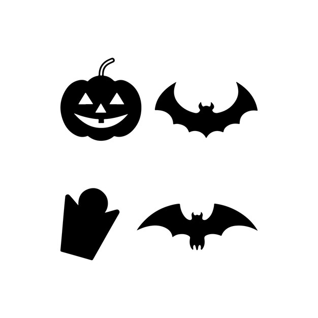 Los elementos de la silueta de Halloween son vectores de fondo blanco sólido