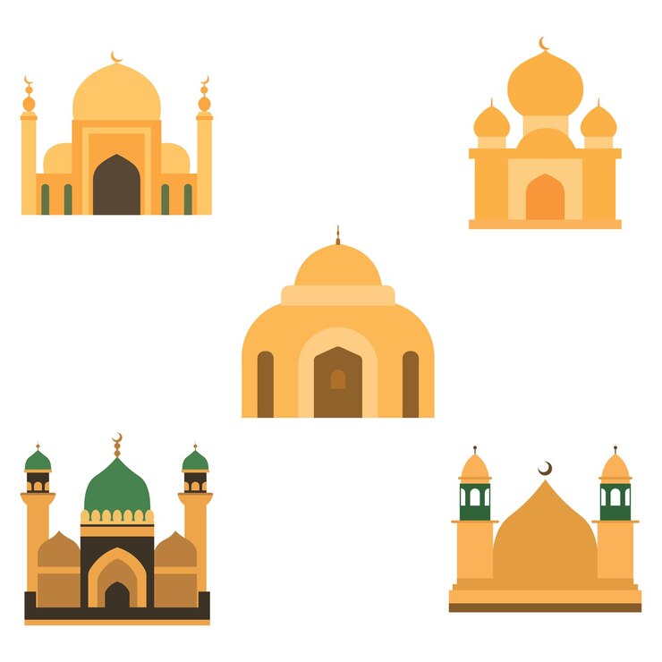 Vector elementos simbólicos islámicos conjunto de la arquitectura del edificio de la mezquita de oro
