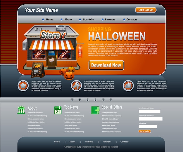 Elementos del sitio web de halloween plantilla naranja oscuro