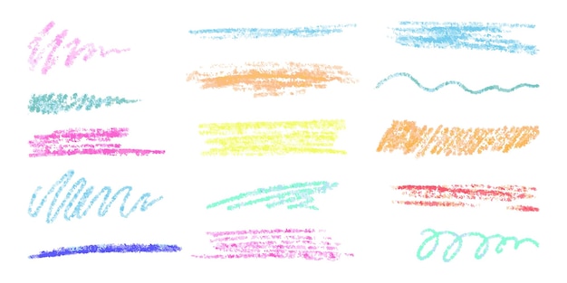 Elementos subrayados de color dibujados a mano con pincel con efecto de lápiz de colores textura de tiza