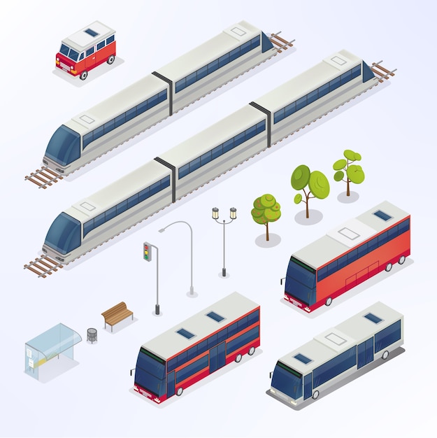 Elementos urbanos de la ciudad isométrica