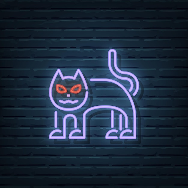 Elementos del vector de la señal de neón del gato de Halloween