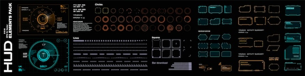 Elementos vectoriales de colección para la interfaz de usuario HUD Conjunto futurista de elementos GUIUI complejos Radares fr