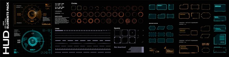 Vector elementos vectoriales de colección para la interfaz de usuario hud conjunto futurista de elementos guiui complejos radares fr