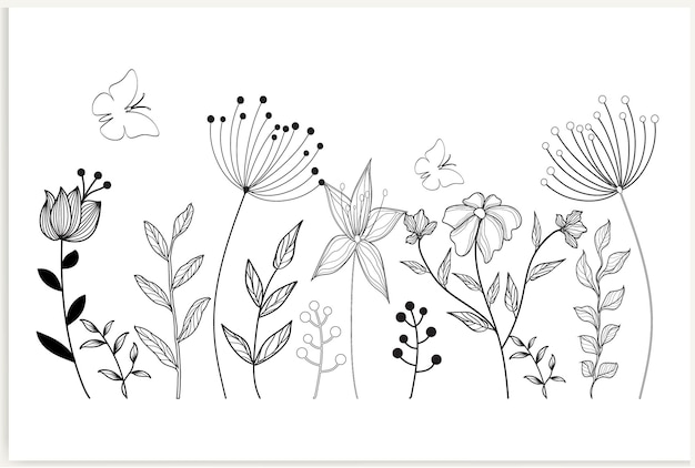 Elementos vectoriales florales dibujados a mano