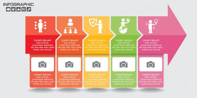 Elementos vectoriales para infografía. plantilla para diagrama, gráfico, presentación y gráfico. concepto de negocio con 5 opciones, piezas, pasos o procesos.