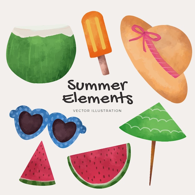 Elementos de verano dibujados a mano