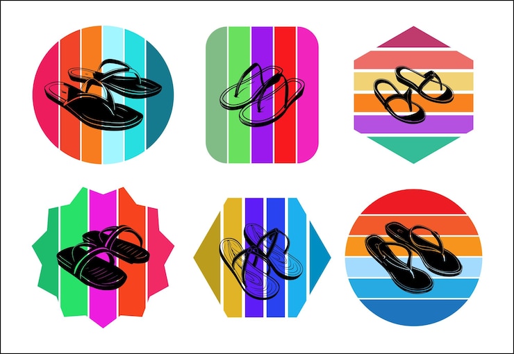 Vector elementos de verano con sandalias de puesta de sol silhouette paquete