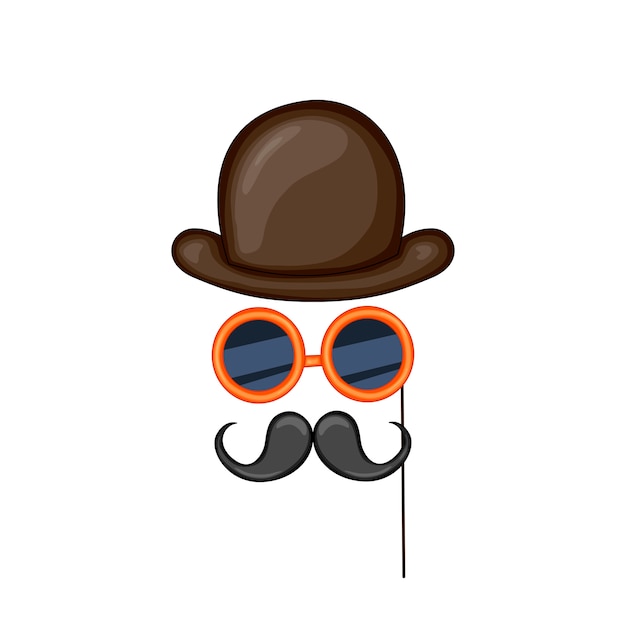 Elementos de vestuario para fiestas, sombrero, gafas, bigote.