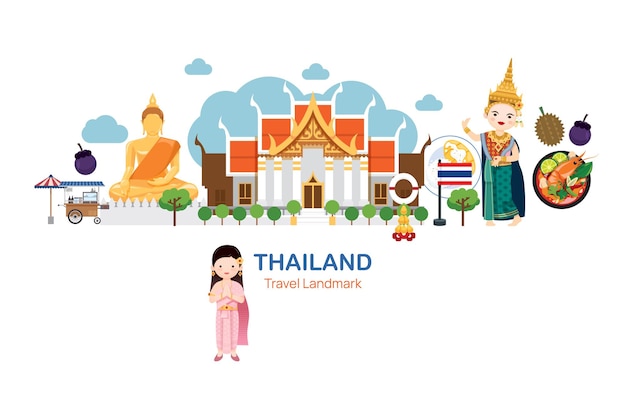 Elementos de viaje de Tailandia LandmarkVector Ilustración