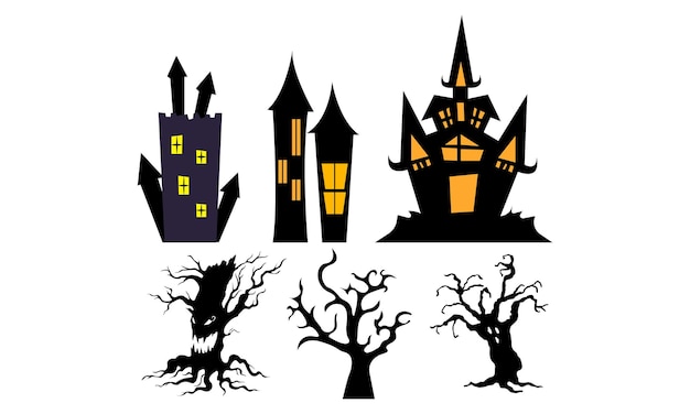 Elementos vintage Creepy Halloween Clipart Stickers SVG, colección de conjunto de pegatinas de elementos de Halloween.