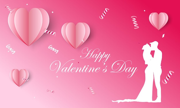 Elementos voladores de papel en rosa Plantilla de póster de fondo del día de San Valentín Símbolos vectoriales de amor