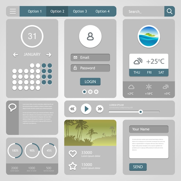 Elementos web. conjunto de varios elementos utilizados para proyectos de interfaz de usuario.