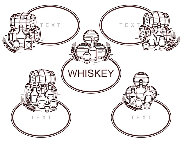 Elementos de whisky y conjunto de marcos Icono de colección de whisky Vector