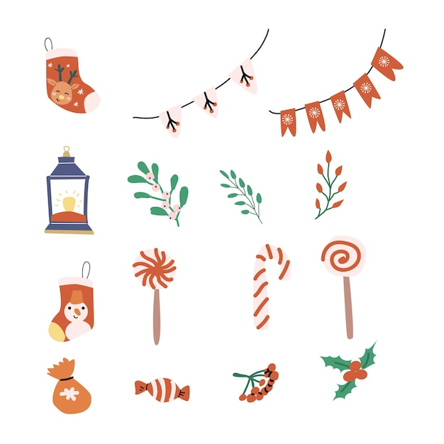 Elements de Santa Claus festivos de Navidad, Feliz Año Nuevo y artículos de decoración de Navidad