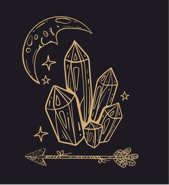 Elestial boho concepto de astrología de la luna esotérica Ilustración de diseño gráfico plano vectorial