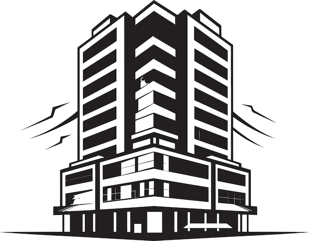 Vector elevación rascacielos multifloral vector logotipo del horizonte sinfonía metropolitana edificio urbano multifloral