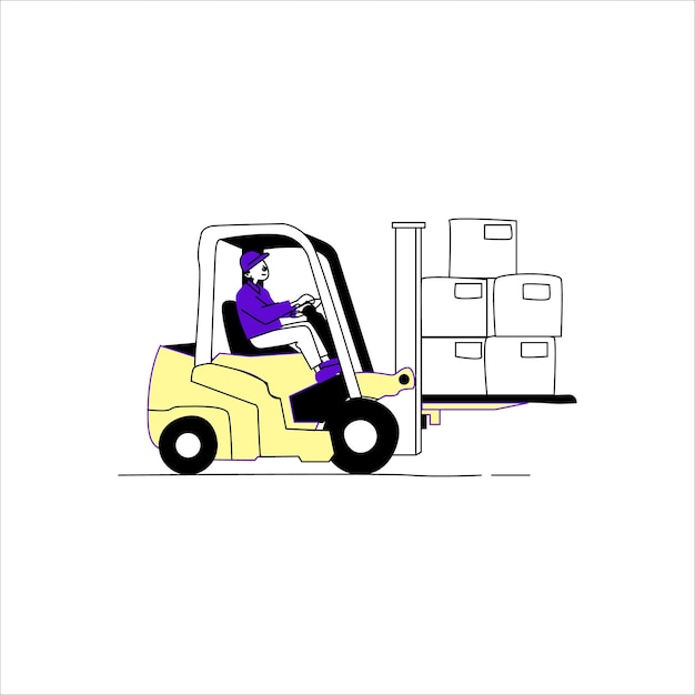 Elevador de horquilla que transporta cajas en un almacén