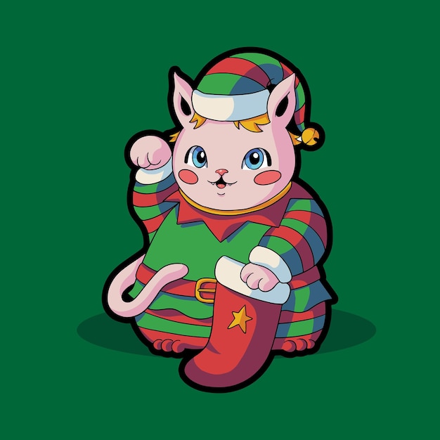 Vector elf cat navidad cute cartoon