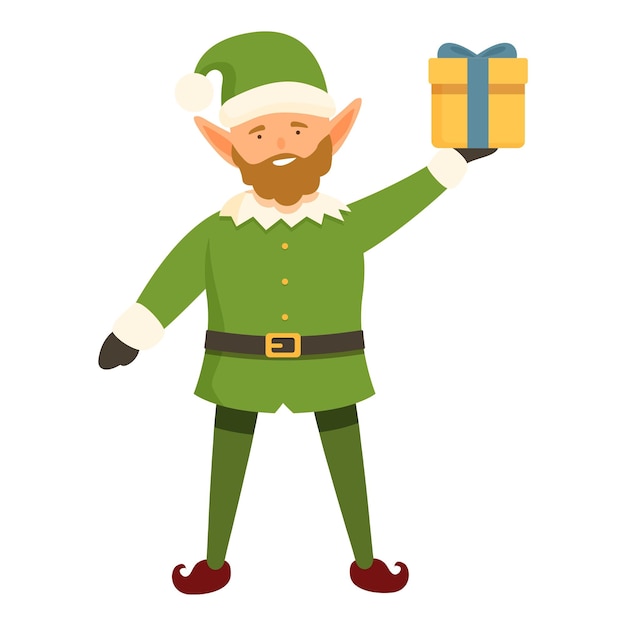 Elf hace un nuevo icono de regalo vector de dibujos animados Navidad fiesta de hadas