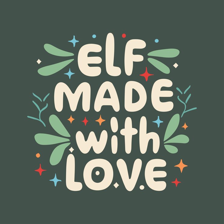 Elfmade con amor letra a mano tipografía navideña cartel de diseño de camiseta