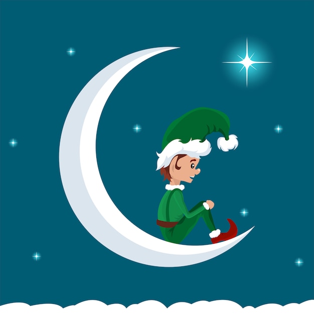 Elfo navideño en la luna decantando