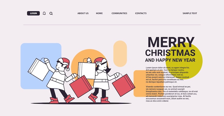 Vector elfos con compras preparándose para la celebración de las fiestas navideñas y de año nuevo ayudantes de santa sosteniendo cajas de compras