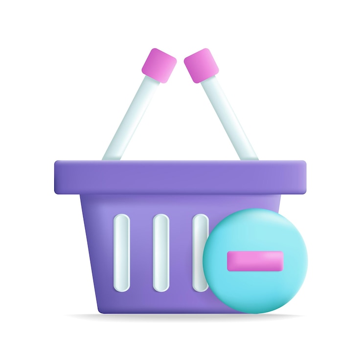 Vector eliminar de la cesta de compras en línea compra y servicio de entrega concepto icono 3d estilo de dibujos animados vector ilustración diseño aislado sobre fondo blanco