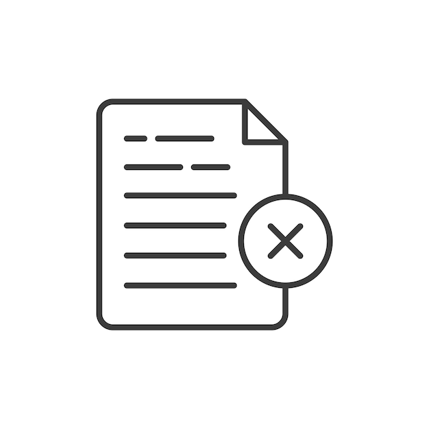 Eliminar el ícono del documento establecido cancelar o eliminar el símbolo del vector del archivo rechazar el papel del contrato el signo del documento denegado ícono incorrecto del documento en estilo negro lleno y delineado