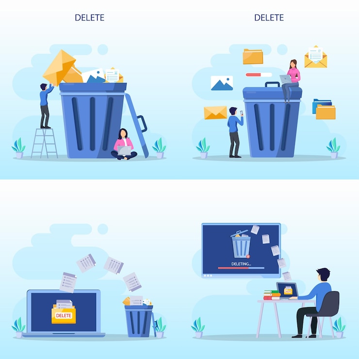 Vector elimine el concepto de eliminación de datos y mueva los archivos innecesarios al vector de ilustración de la papelera