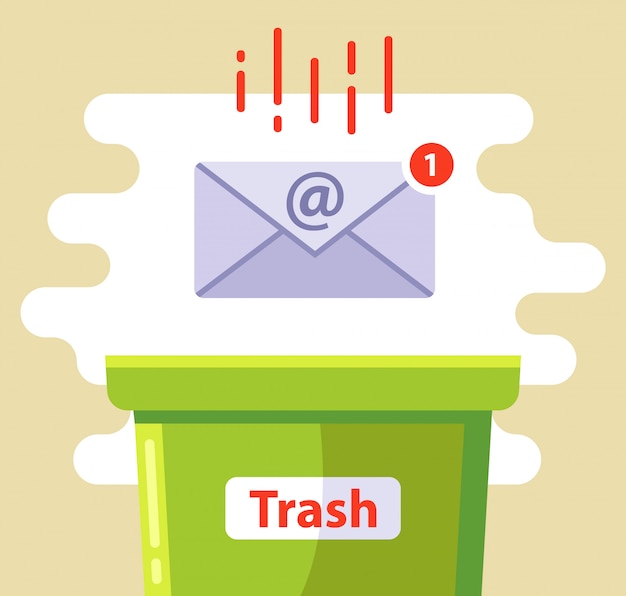 elimine el correo electrónico en la papelera de spam. ilustración.