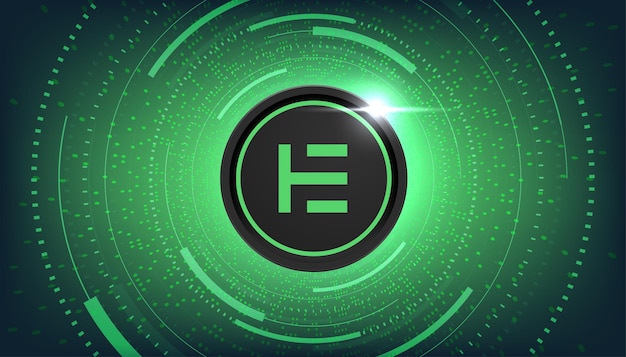 Elitium EUM moneda criptográfica temática banner EUM icono sobre fondo de color negro moderno
