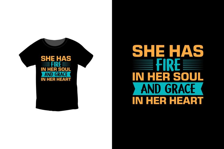 Ella tiene fuego en su alma y gracia en su corazón. Plantilla de diseño de camiseta del 8 de marzo del día de la mujer