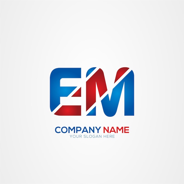EM ME Creative Modern Letters Diseño del logotipo Elemento rojo y azul